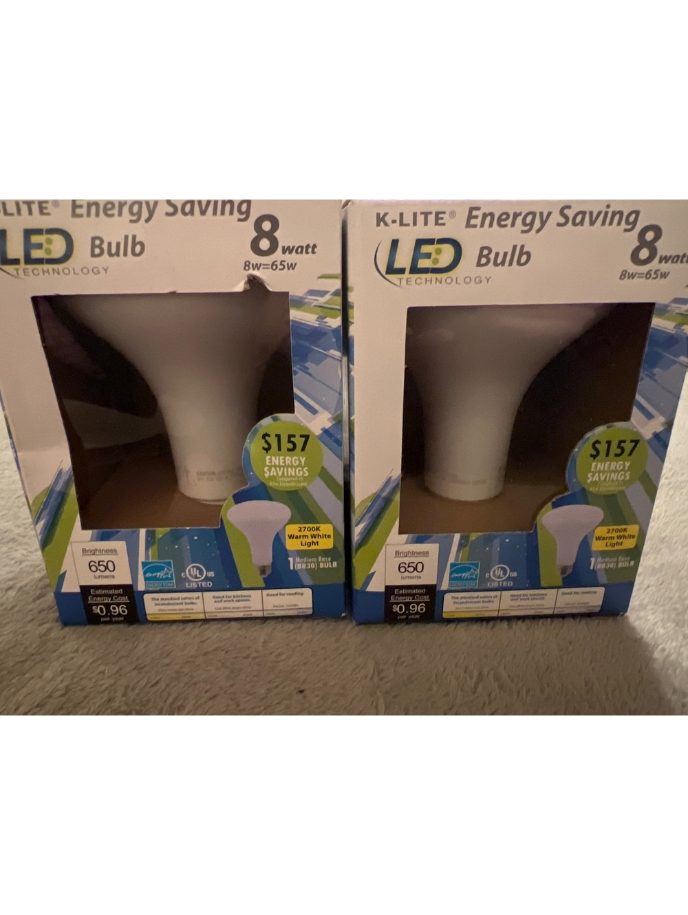 K-LITE Energy Saving LED Bulb 8 Watt Warm White Light 2700K - Pack of 2